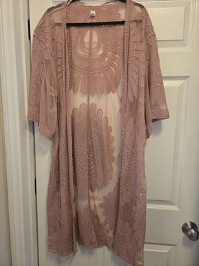 Dusty Rose Lace Open Front Duster